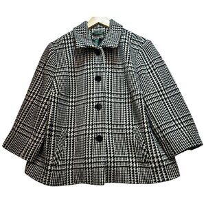 Lauren Ralph Lauren Women's Wool Coat Size 16W Black White Houndstooth Plaid